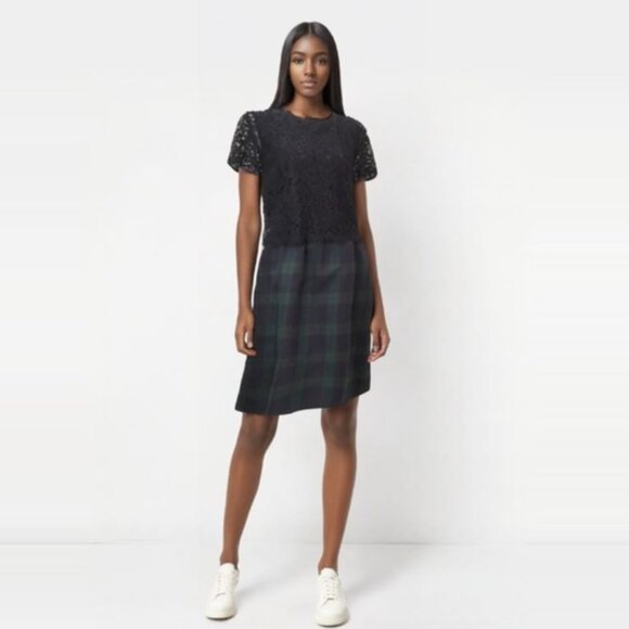 Brooks Brothers Tartan Plaid and Lace Dress Navy Green Size 6 Classic - Picture 1 of 15